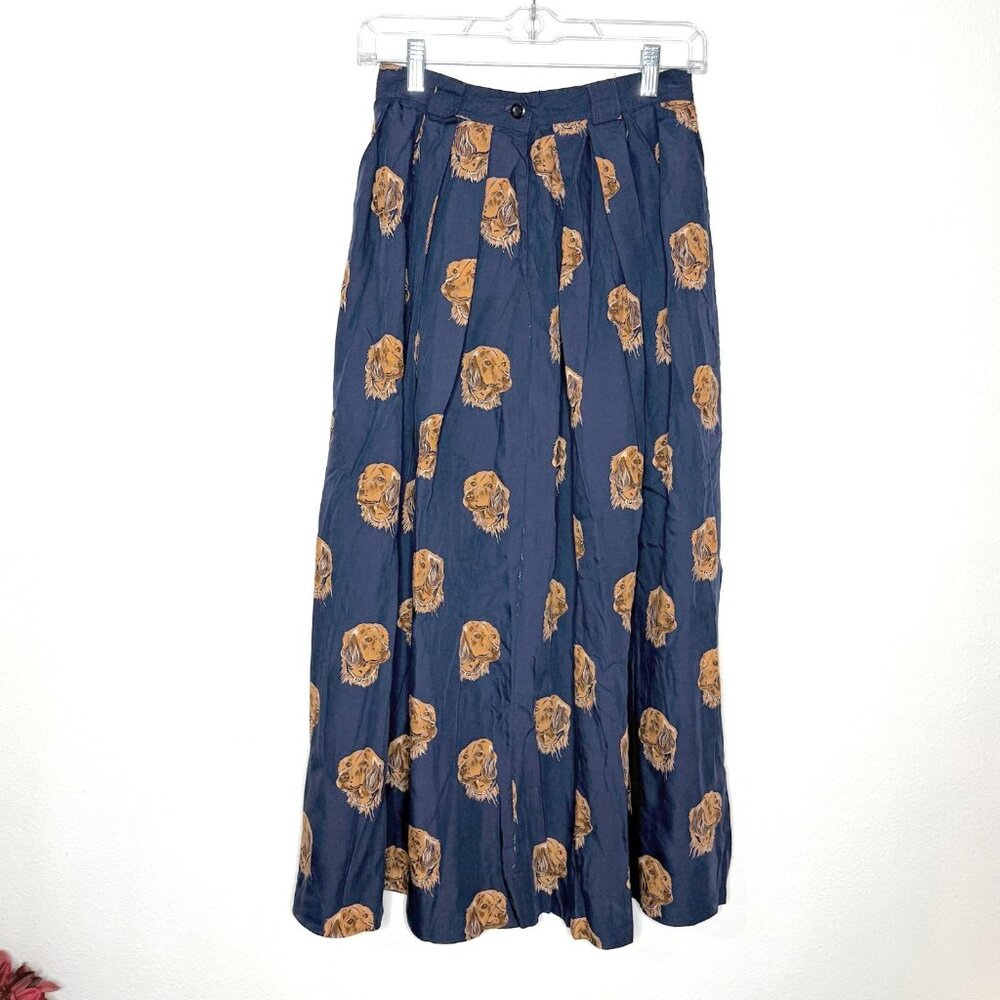 Vintage 80s JG Hook Skirt Womens Sz 10 Labrador Print Cottagecore Boho